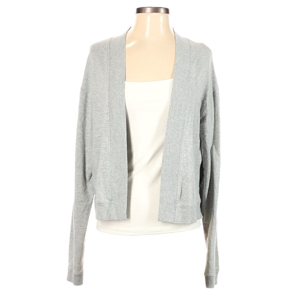 Aiko Grey Layered Ruffle Back Open Front Cardigan - Picture 2 of 9
